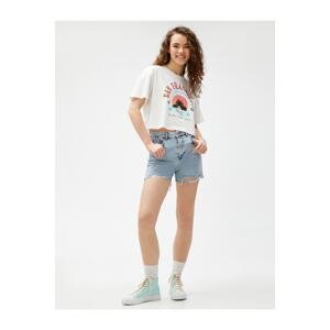 Koton Crop T-Shirt Printed Short Sleeve Crew Neck Cotton