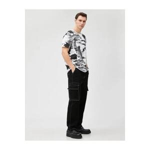Koton Men's T-Shirt with an Abstract Print. Crew Neck Short Sleeved.