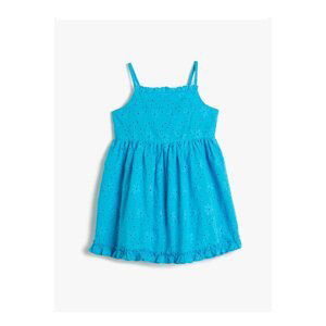 Koton Plain Turquoise Girl's Below Knee Dress 3skg80079aw