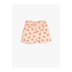 Koton Floral Shorts, Textured Cotton Cotton with Elastic Waist