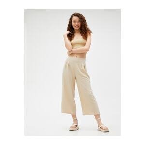 Koton Wide Leg Trousers Crop High Waist With Pliers
