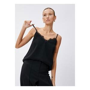 Koton V-Neck Plain Black Women's Blouse 3sak30001uw