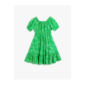 Koton Midi Floral Balloon Sleeves Off the Shoulder Elastic Tiered Ruffled Dress.