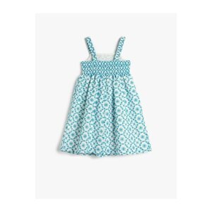 Koton Girls' Dress with Straps, Embroidered Scallops, Cotton Lined.