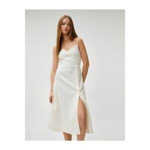 Koton Thin Straps Midi Midi Dress with Slits and Buttons in the Front Linen-Mixed