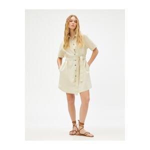 Koton Mini Shirt Dress Short Sleeve Belted Linen Blended