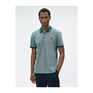 Koton Printed Polo Neck T-shirt with Short Sleeves, while webbing with buttons.