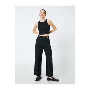 Koton Wide Leg Fabric Trousers With Button Detail.