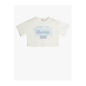 Koton Oversized Crop T-Shirt with Short Sleeves, Crew Neck Printed