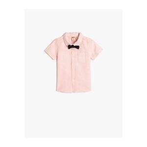 Koton Linen Shirt with Short Sleeves and Bow Tie Pocket Detailed.