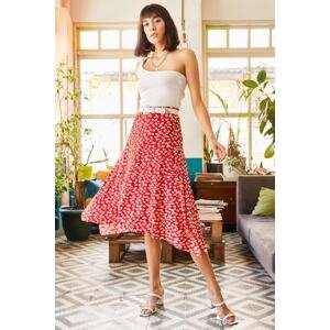 Olalook Women's Red Buds Asymmetrical Patterned Skirt