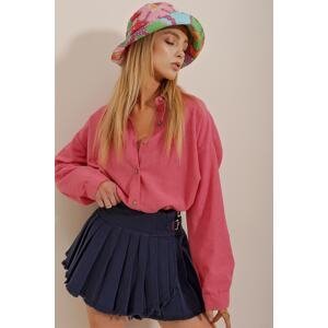 Trend Alaçatı Stili Women's Fuchsia Oversize Linen Shirt