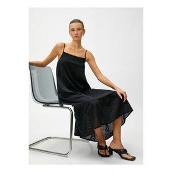 Koton Women's Straight Collar Straight Long Black Dress 3sak80019ek