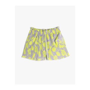 Koton Pleated Shorts With Elastic Waist, Floral Pattern Relaxed Cut.