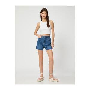 Koton Denim Shorts with Pockets High Waist Vintage Detailed Cotton