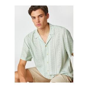 Koton Summer Shirt Short Sleeve Turndown Collar Ethnic Print Detailed