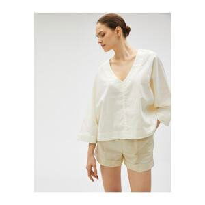 Koton Oversized Blouse Linen Blend V-Neck