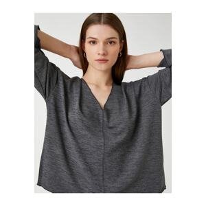Koton V-Neck Sweatshirt with Bat Sleeves