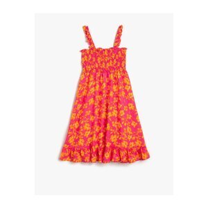 Koton Floral Midi Dress Strappy Gipe Detailed Ruffles