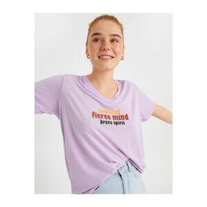Koton Motto Printed T-Shirt V-Neck Short Sleeve