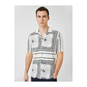 Koton Summer Shirt Short Sleeve Turndown Collar Shawl Print Detailed