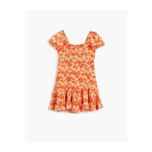 Koton Floral Dress Midi Ruffle U Neck Short Sleeve