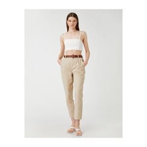 Koton Carrot Trousers With Belt Detailed High Waist, Pockets.
