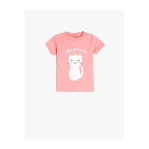 Koton Cat Printed Short Sleeve T-Shirt Crew Neck Cotton