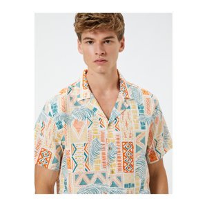 Koton Summer Shirt with Short Sleeves, Turndown Collar Ethnic Print Detailed Cotton.
