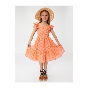 Koton Square Neck Scalloped Butterfly Sleeve Ruffled Dress