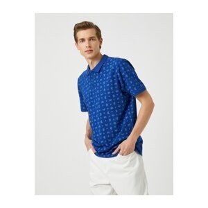 Koton Polo Neck T-Shirt Buttoned Slim Fit Shawl Print Detail Cotton