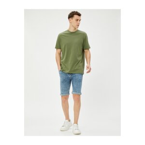 Koton Bermuda Denim Shorts with Fold Detail Pocket Cotton.