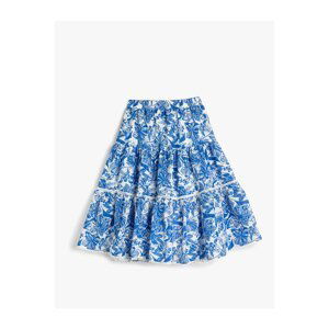 Koton Floral Midi Skirt with Elastic Waist, Cotton