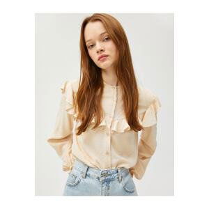 Koton Blouse with Balloon Sleeves Viscose Crew Neck Frilled and Buttoned.