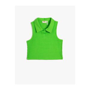 Koton Polo Neck Crop Top Sleeveless Cotton Ribbed