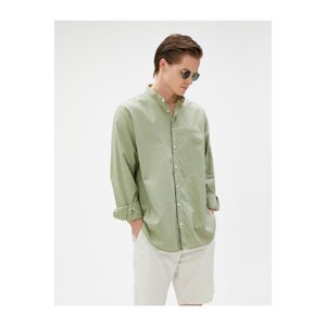 Koton Linen Blended Shirt Grand Collar Pocket Detail Buttoned Long Sleeve