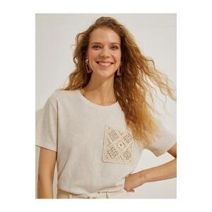 Koton Crochet Knit Pocket T-Shirt Linen Blended