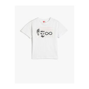 Koton T-Shirt Atatürk Stamp-sequin Embroidered Short Sleeve Cotton