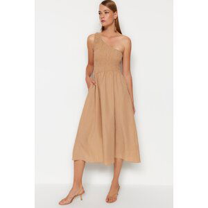 Trendyol Camel Waist Opening Midi Woven Dress