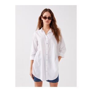 LC Waikiki Women's Shirt Collar Plain Poplin Beach Dress