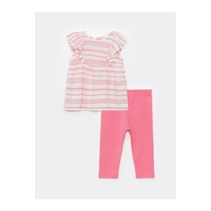 LC Waikiki Crew Neck Short Sleeve Striped Baby Girl Blouse And Leggings 2-Pack