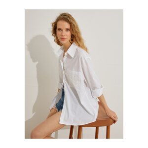 Koton Oversized Shirt with Pockets and Embroidery Detail.