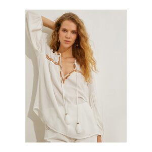 Koton Bohemian Blouse V-Neck with Embroidery Detail