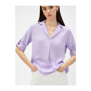 Koton Shirt Collar Blouse with Folded Sleeves Detailed