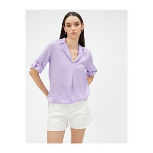 Koton Shirt Collar Blouse with Folded Sleeves Detailed