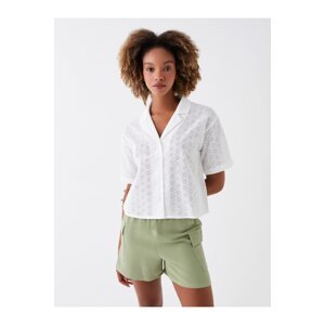 LC Waikiki Self Patterned Short Sleeve Crop Brode Women's Shirt