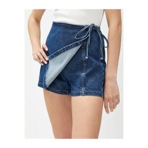 Koton Denim shorts skirt mini with fastening detail cotton