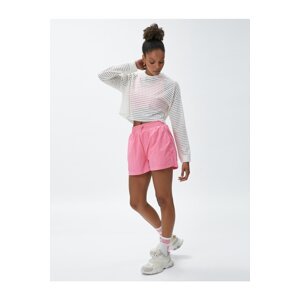 Koton Oversized Crop Sports T-Shirt with a Fishnet Look with Long Sleeves.