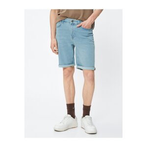 Koton Bermuda Slim Fit Denim Shorts with Fold Detail Buttons.