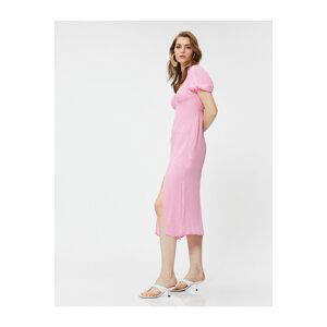 Koton Gimped Balloon Sleeve Slit Midi Dress